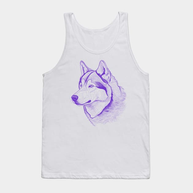 Alaskan Malamute Dog Minimalistic Purple Line drawing Tank Top by Danielleroyer